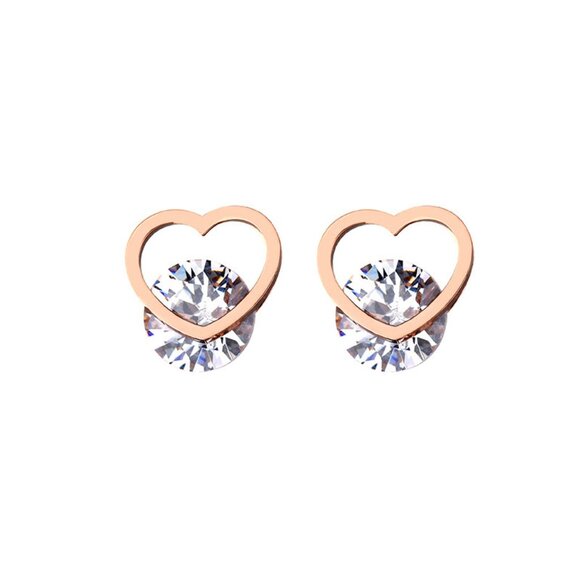 3/$35 18K Gold Plated Heart Hoop Stud Earrings CZ Crystal Cubic Zirconia Jewelry - Picture 6 of 6